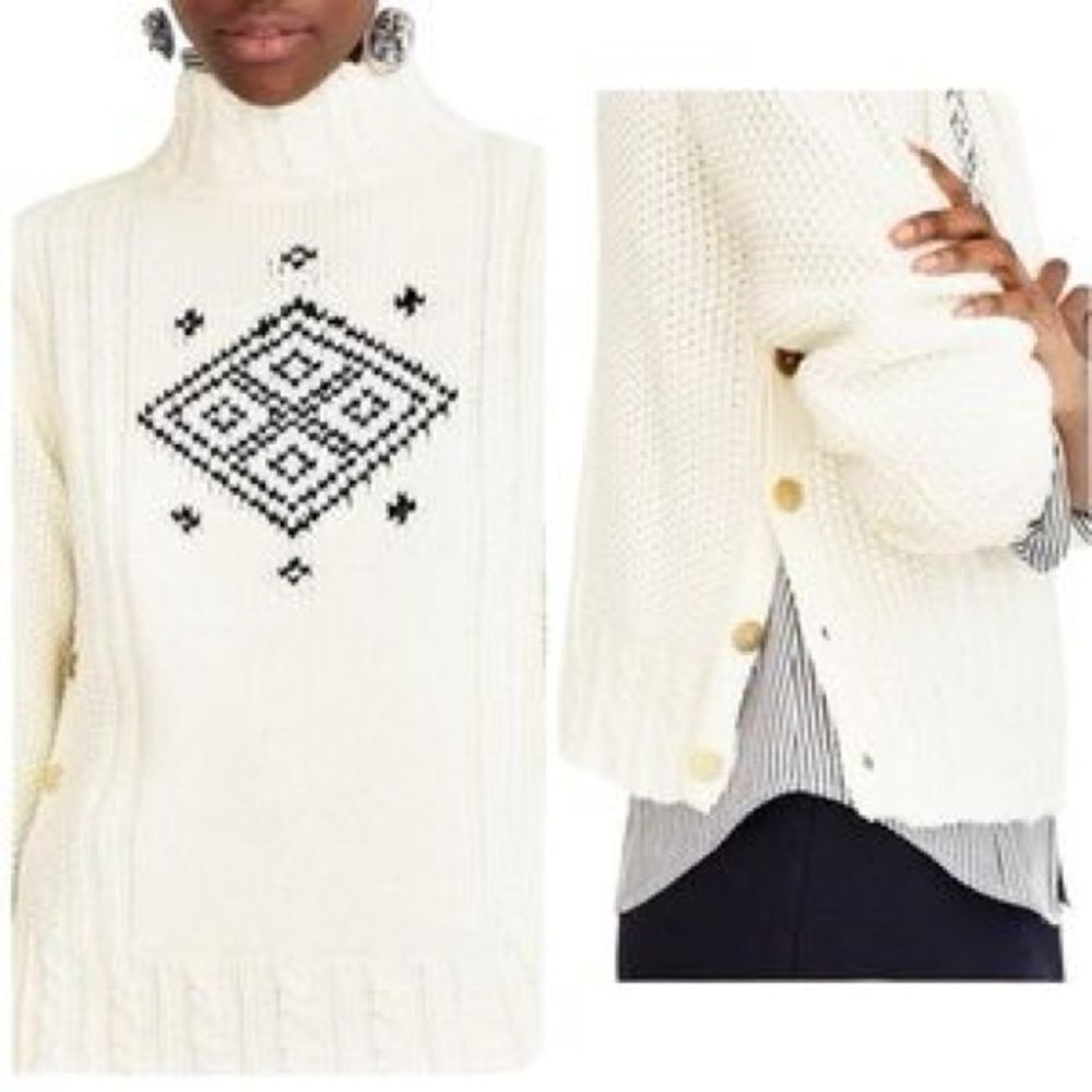 The Reeds X J.Crew |  Side Button Wool Blend Holiday Mock Neck Sweater | M